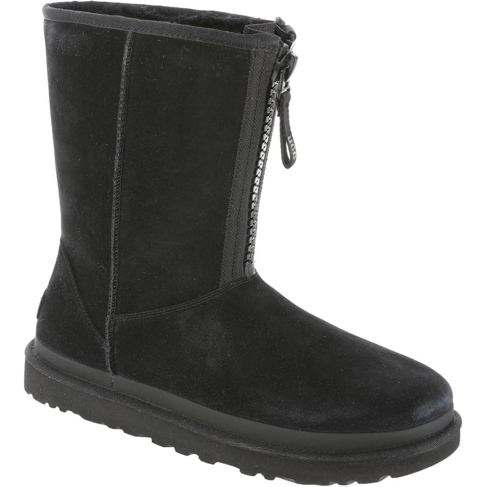 imageUGG Womens Classic Short Zipper Tape Logo Fashion BootBlack