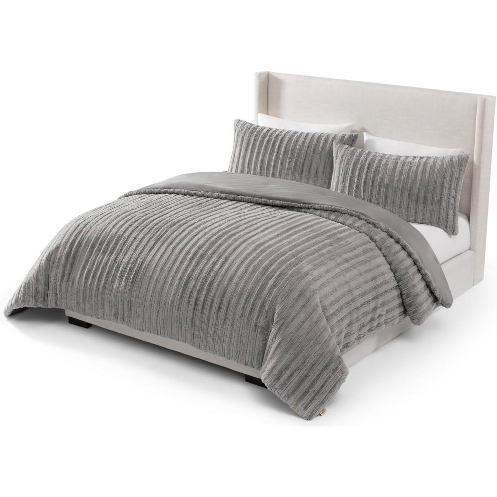 imageUGG FullQueen Comforter Set with 2 Pillow Shams Plush Faux Fur Bedding Soft Warm Down Alternative Comforter Washable Hypoallergenic Fluffy Blanket Set for Bedroom FullQueen Seal Grey KenzieGrey