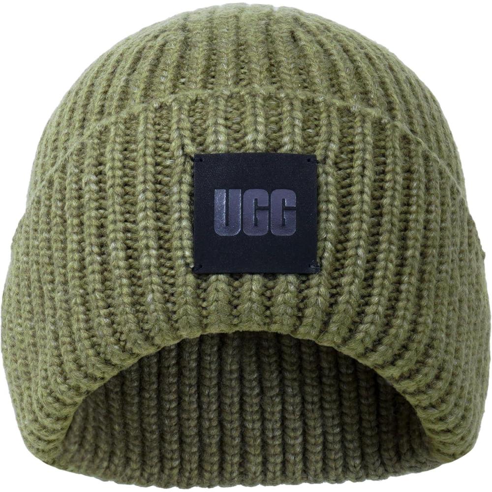 imageUGG Womens Chunky Rib Beanie LogoBurnt Olive