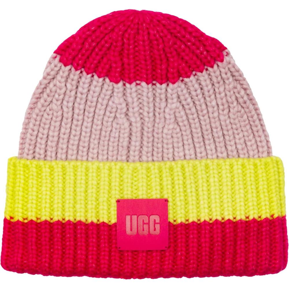 imageUGG Womens Chunky Rib Beanie LogoCerise Multi