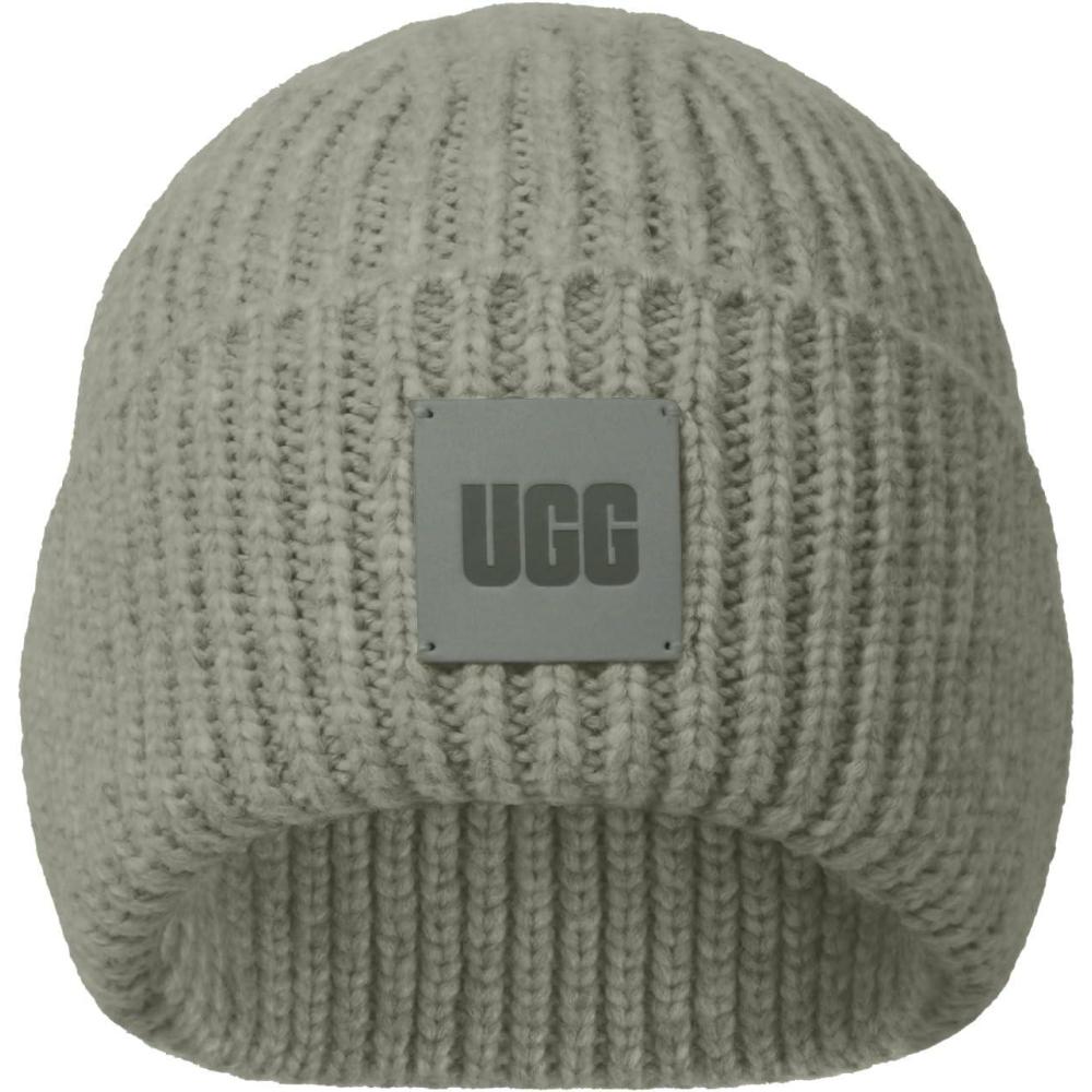 imageUGG Womens Chunky Rib Beanie LogoGrey Mist