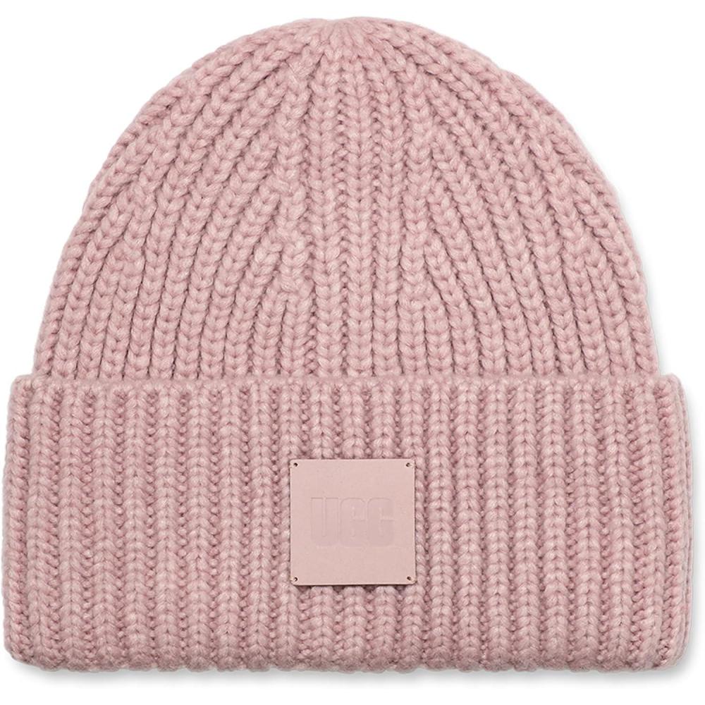 imageUGG Womens Chunky Rib Beanie LogoMauve