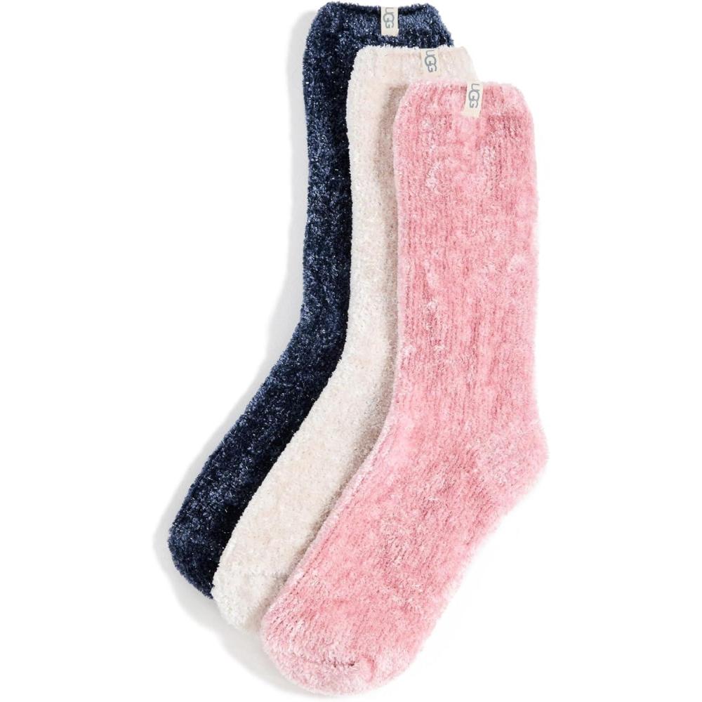 imageUGG Womens Leda Sparkle 3 Pack SocksCream  Pink Jade  Mariner