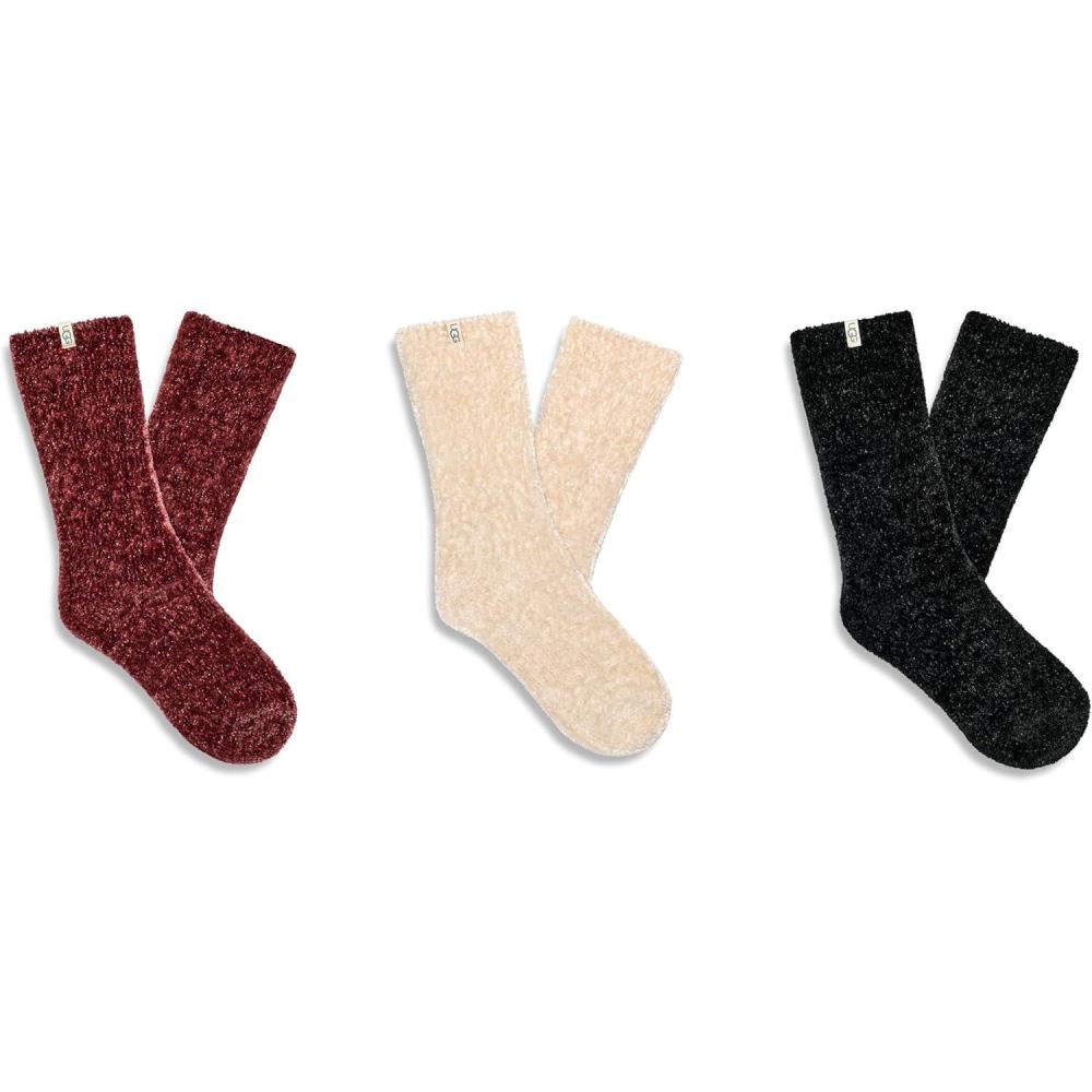 imageUGG Womens Leda Sparkle 3 Pack SocksCream  Rubious  Black