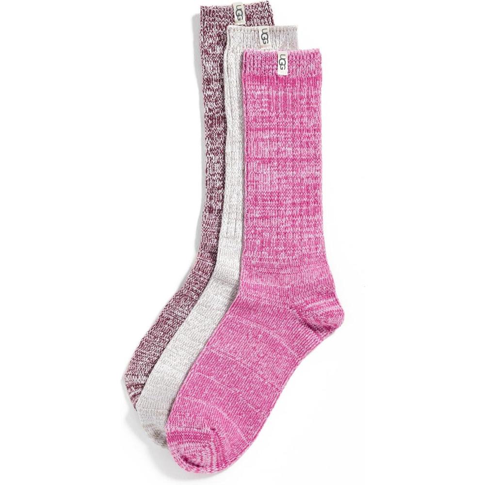 imageUGG Womens Rib Knit Slouchy Crew 3 Pack Sock Chroma PinkPuttyWild Grape OS