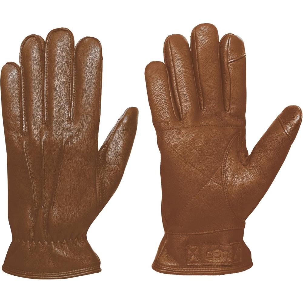 imageUGG mens 3 Point Leather Tech Gloves With Sherpa LiningChestnut