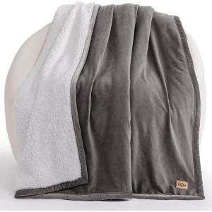 UGG Bliss Throw Blanket Plush Soft Fleece Fluffy Blankets for Bed or Couch Oversized Warm Reversible Machine Washable Medium Weight Home Decor Giftable Throw, 50-inch x 70-inch, Oyster Brown(Grey)