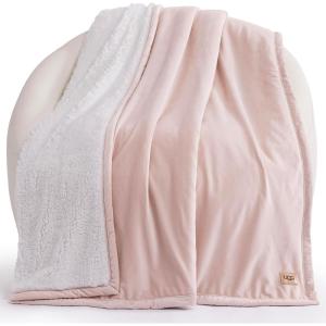 UGG Bliss Throw Blanket Plush Soft Fleece Fluffy Blankets for Bed or Couch Oversized Warm Reversible Machine Washable Medium Weight Home Decor Giftable Throw, 50-inch x 70-inch, Oyster Brown(Pink)