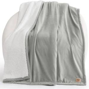 UGG Bliss Throw Blanket Plush Soft Fleece Fluffy Blankets for Bed or Couch Oversized Warm Reversible Machine Washable Medium Weight Home Decor Giftable Throw, 50-inch x 70-inch, Oyster Brown(Silver)