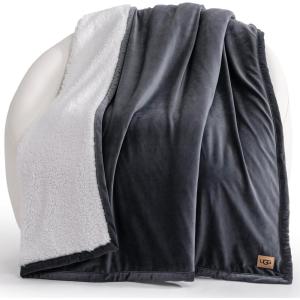 UGG Bliss Throw Blanket Plush Soft Fleece Fluffy Blankets for Bed or Couch Oversized Warm Reversible Machine Washable Medium Weight Home Decor Giftable Throw, 50-inch x 70-inch, Oyster Brown(Blue)