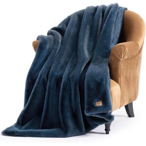 UGG Euphoria Plush Faux Fur Throw Blanket, Soft Warm Throw Blankets for Couch or Bed, Luxury Bedroom Decor, Giftable Holiday Blankets, Machine Washable, 50-inch x 70-inch, Indigo Blue(Blue)