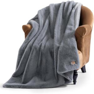 UGG Euphoria Plush Faux Fur Throw Blanket, Soft Warm Throw Blankets for Couch or Bed, Luxury Bedroom Decor, Giftable Holiday Blankets, Machine Washable, 50-inch x 70-inch, Indigo Blue(Chambray)