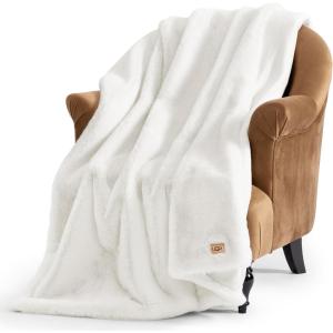 UGG Euphoria Plush Faux Fur Throw Blanket, Soft Warm Throw Blankets for Couch or Bed, Luxury Bedroom Decor, Giftable Holiday Blankets, Machine Washable, 50-inch x 70-inch, Indigo Blue(White)