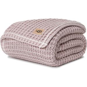 UGG Luna Knit Throw Blanket Soft Cotton Throw for Couch or Bed Cozy Soft Warm Waffle Giftable Lightweight Blanket for Living Room Bedroom, Machine Washable, 50-inch x 70-inch, Quartz Pink(Pink)