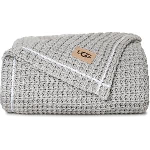 UGG Luna Knit Throw Blanket Soft Cotton Throw for Couch or Bed Cozy Soft Warm Waffle Giftable Lightweight Blanket for Living Room Bedroom, Machine Washable, 50-inch x 70-inch, Quartz Pink(Grey)