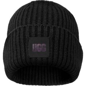 UGG Womens Chunky Rib Beanie Logo(Black)
