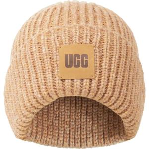 UGG Womens Chunky Rib Beanie Logo(Camel)