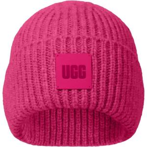 UGG Womens Chunky Rib Beanie Logo(Chroma Pink)