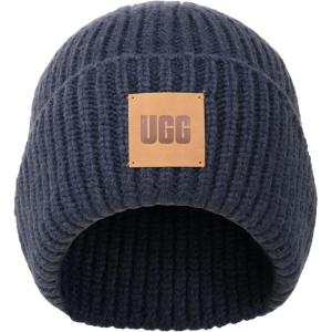 UGG Womens Chunky Rib Beanie Logo(Navy)
