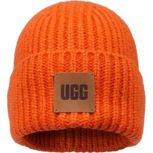 UGG Womens Chunky Rib Beanie Logo(Orange Soda)