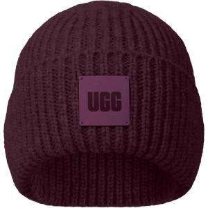 UGG Womens Chunky Rib Beanie Logo(Wild Grape)