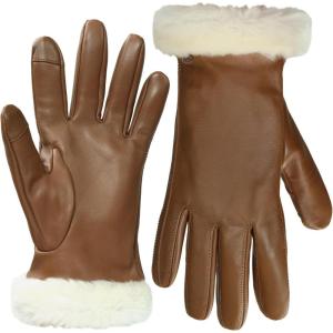 UGG Women’s Sheepskin Cuff Gloves with Touchscreen Fingertips, Genuine Leather Exterior, Fur Trim, and Logo Detail(Chestnut)