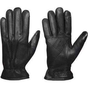 UGG mens 3 Point Leather Tech Gloves With Sherpa Lining(Black)