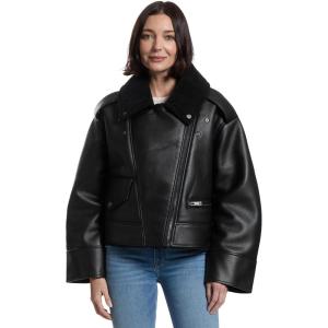 UGG womens Finnian Luxefluff Moto Jacket(Black)